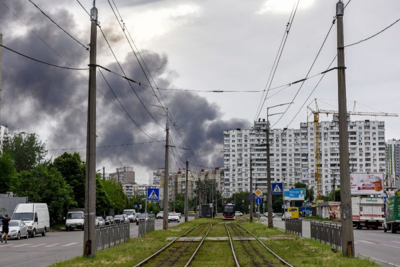 Russian missile shot down in Kyiv, Ukraine, causes explosions and fire