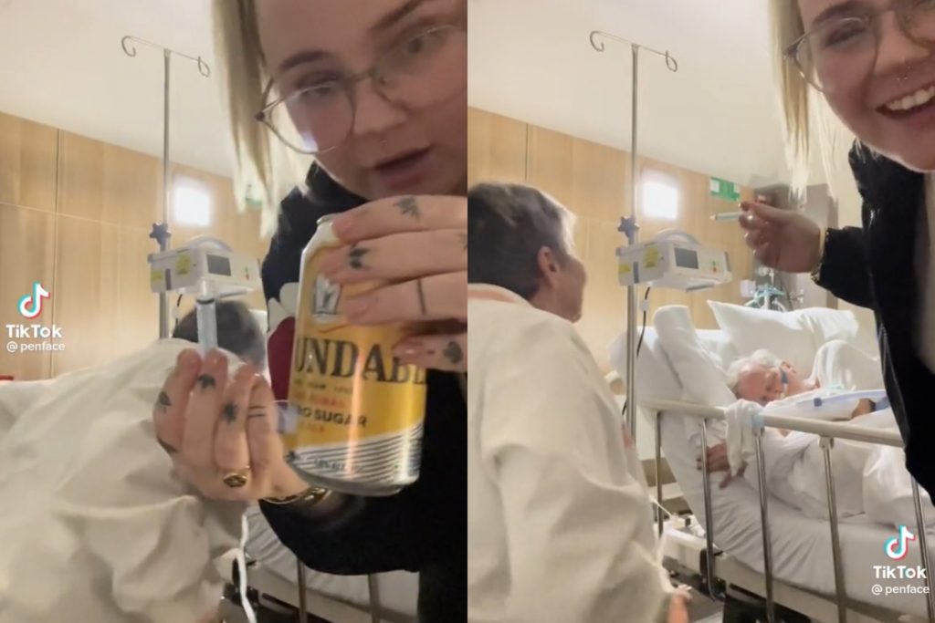 VIDEO.  A woman sneaks rum into the hospital to share a last drink with her dying father