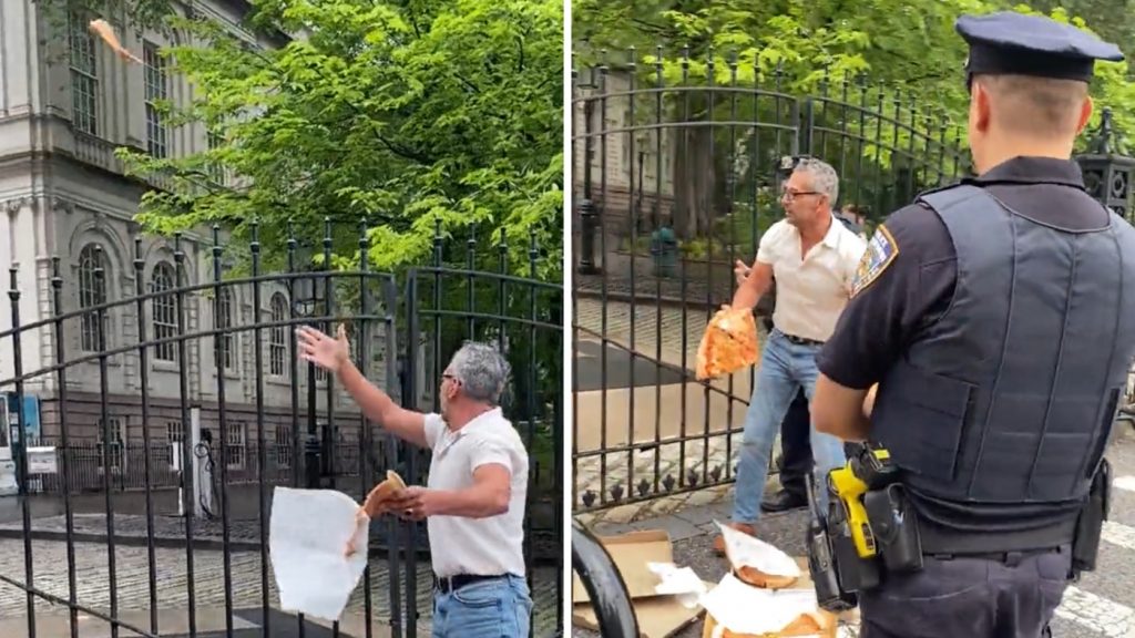 Controversial Artist Throws Pizza at New York City Hall in Protest of Crackdown on Coal and Wood Stoves