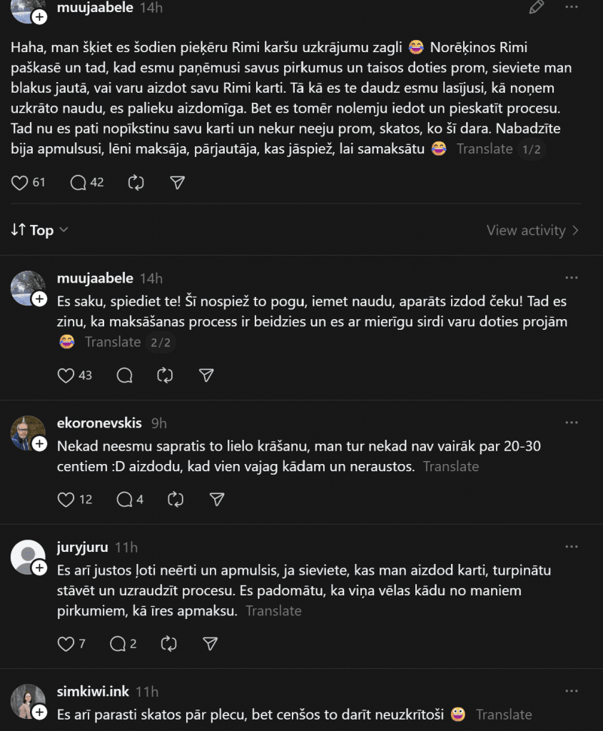 “Es šodien pieķēru “Rimi” karšu uzkrājumu zagli!” Sieviete piedzīvo interesantu situāciju veikalā