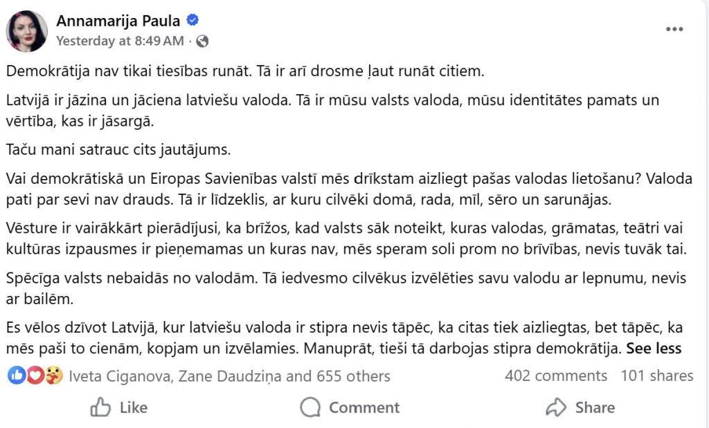 “Mani satrauc nostāšanās tumsas pusē” – Raimonda Paula mazmeitas pārdomas par valodām Latvijā uzkurina emocijas